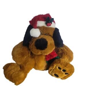 Golden Bear JCPenney Holiday Collection Santa Brown Dog Plush Hat & Scarf 24"